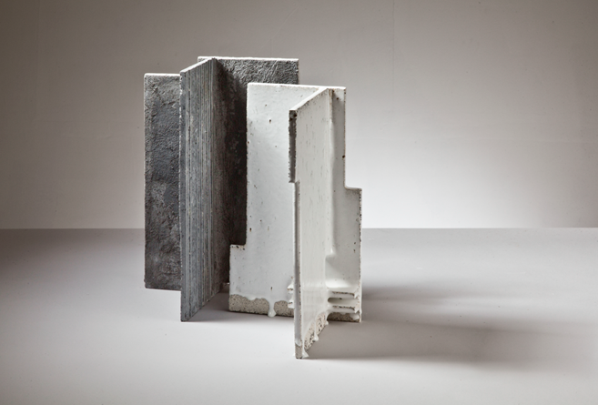 Glazed concrete art from 2010, blending ceramics and architecture to explore light, form, and surface at Guldagergård residency. 17