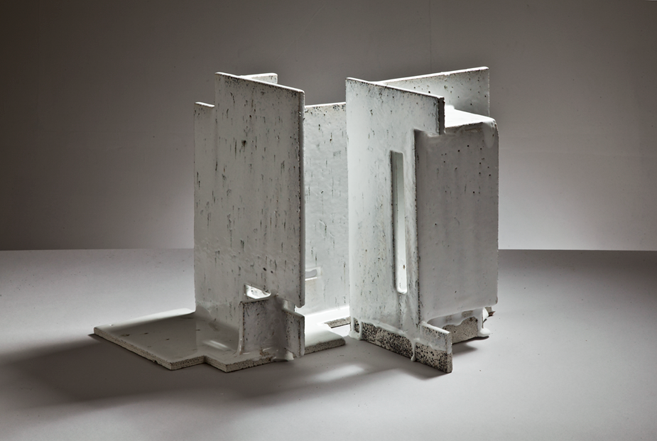 Glazed concrete art from 2010, blending ceramics and architecture to explore light, form, and surface at Guldagergård residency. 18