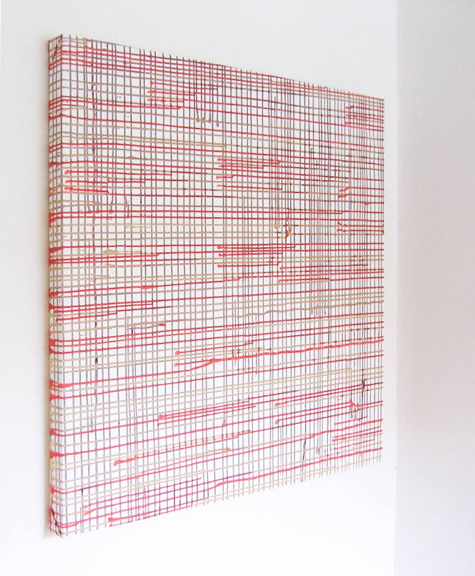 Abstract paintings on 3D wooden canvases exploring Euclidean parallelism, depth, and color saturation in dynamic compositions. 21
