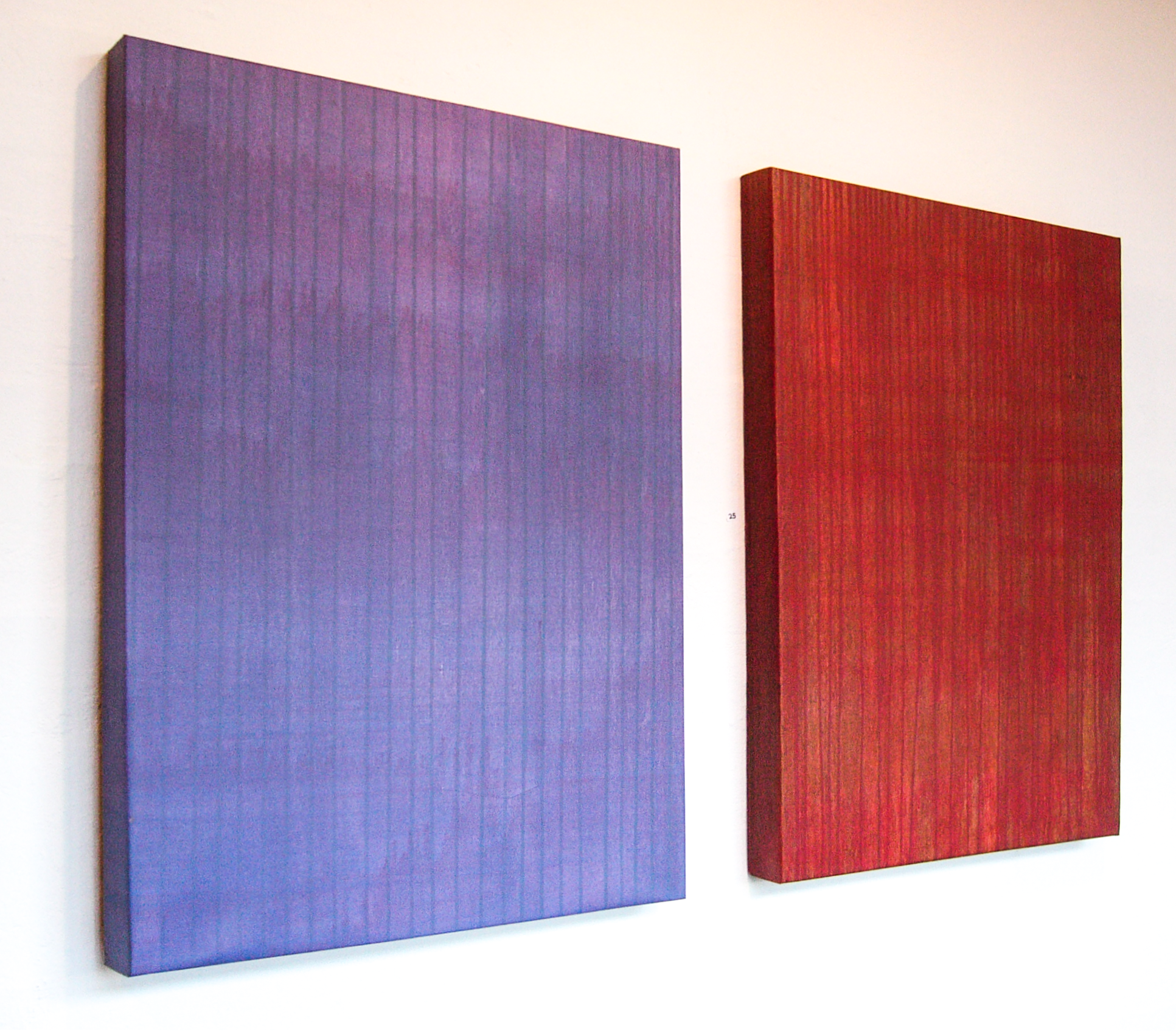 Abstract paintings on 3D wooden canvases exploring Euclidean parallelism, depth, and color saturation in dynamic compositions. 15