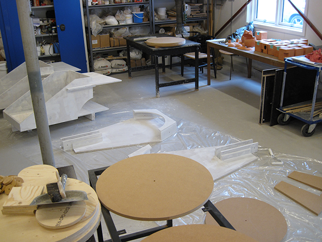 Ceramic installations inspired by childhood soapbox cars, exploring time, memory, and space -In studio at DTU 4