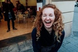 Anja laughing in Barcelona