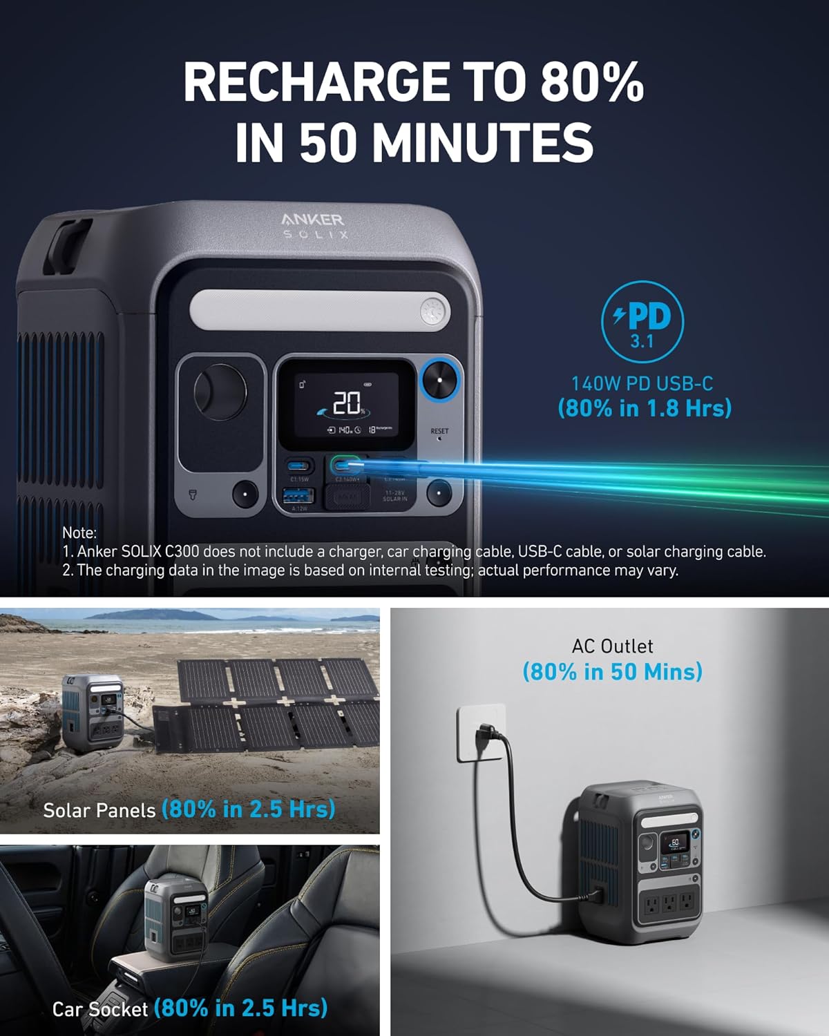 Anker SOLIX C300X AC Portable Power Station- (288Wh) | 300W - Imagen 6