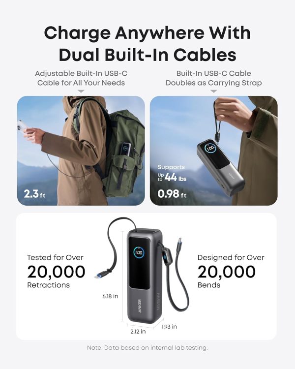 Anker 25K, 165W, Built-In USB-C and Retractable CABLE Negro - Imagen 3