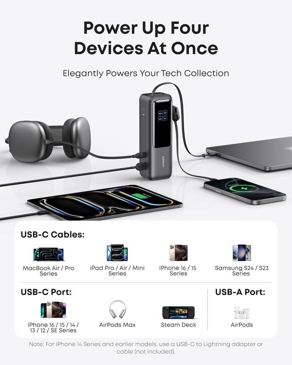 Anker 25K, 165W, Built-In USB-C and Retractable CABLE Negro - Imagen 5