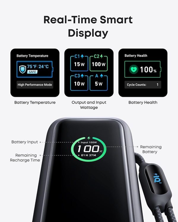 Anker 25K, 165W, Built-In USB-C and Retractable CABLE Negro - Imagen 6