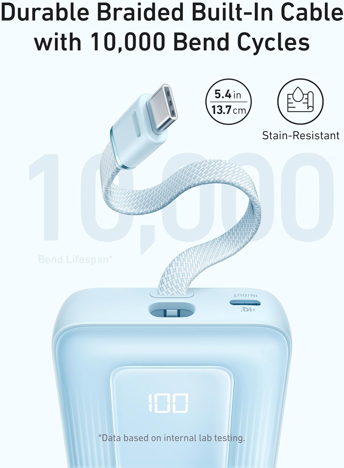 Anker Power Bank (10K, 30W, Built-In USB-C  Cable) BLANCA - Imagen 6