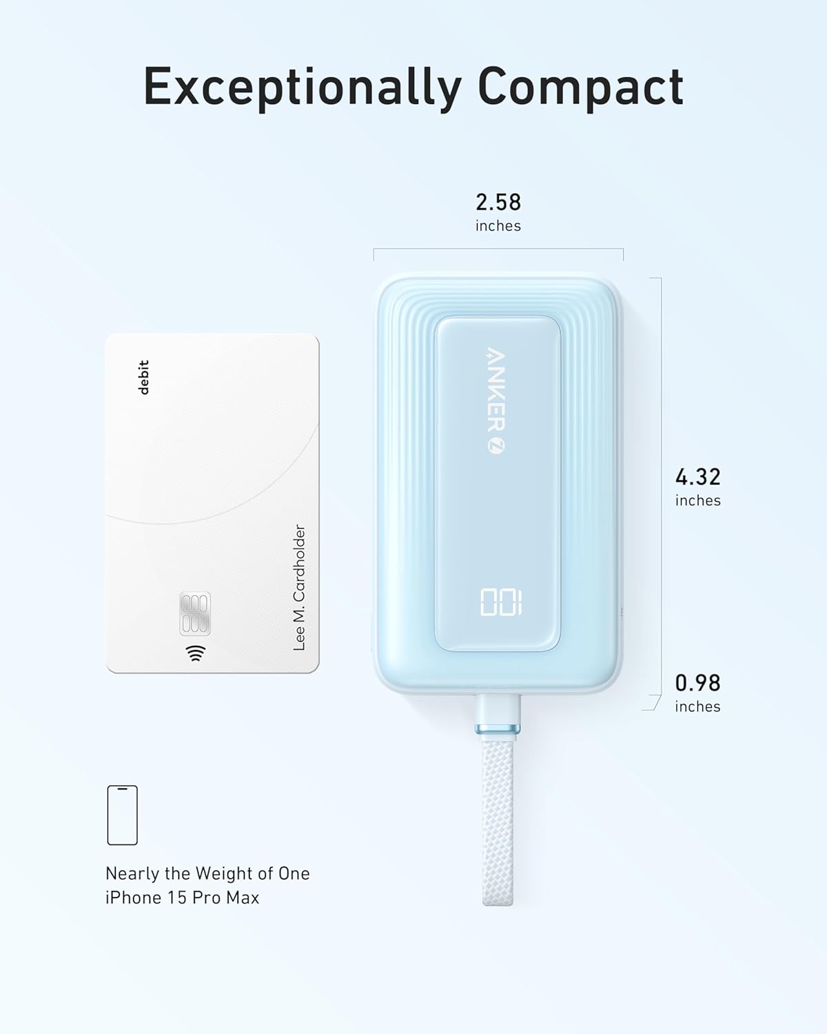 Anker Power Bank (10K, 30W, Built-In USB-C  Cable) BLANCA - Imagen 5