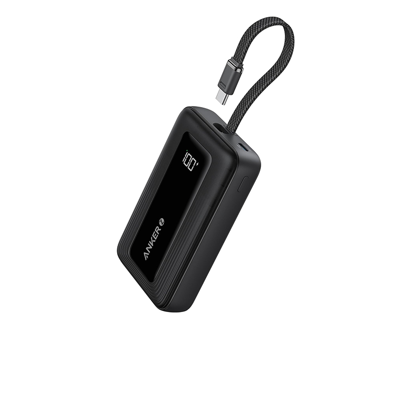 Anker Power Bank (10K, 30W, Built-In USB-C  Cable) Negra