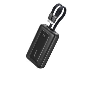 Anker Power Bank (10K,30W, Built-In USB-C+Lightning Cable) Negro