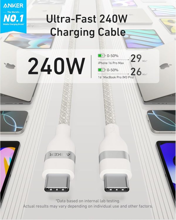 Anker USB-C to USB-C Cable (6 ft,240W Upcycled-Braided) BLANCO - Imagen 2