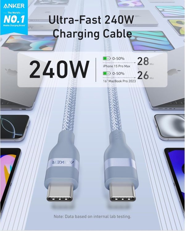 Anker USB-C to USB-C Cable (3 ft, 240W Upcycled-Braided) CELESTE - Imagen 2