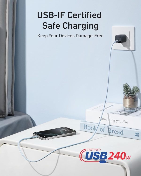 Anker USB-C to USB-C Cable (3 ft, 240W Upcycled-Braided) CELESTE - Imagen 4