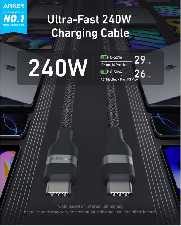 Anker USB-C to USB-C Cable (3 ft, 240W Upcycled-Braided) Negro - Imagen 2