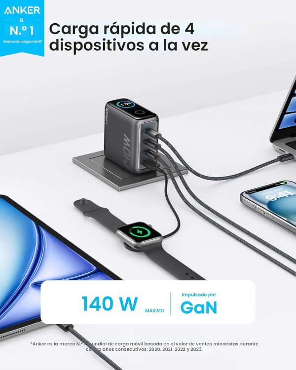 Anker Charger (140W, 4-Port, PD 3.1) with USB-C Cable Gris - Imagen 2