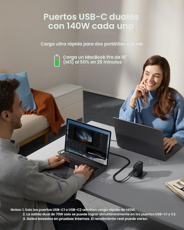 Anker Charger (140W, 4-Port, PD 3.1) with USB-C Cable Gris - Imagen 3