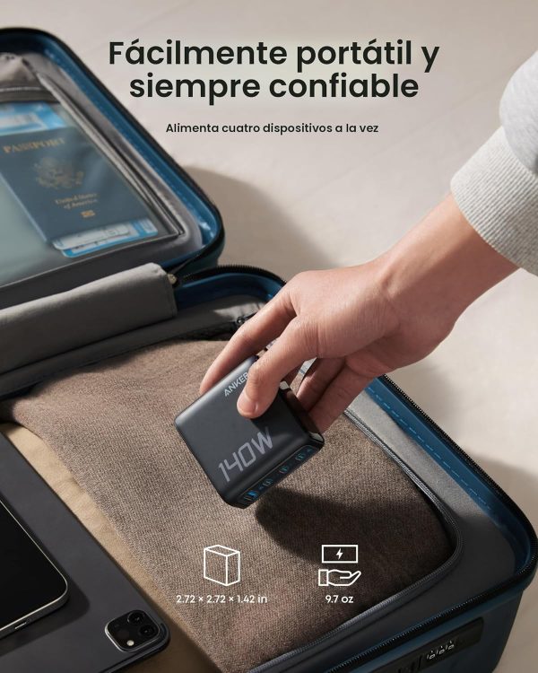 Anker Charger (140W, 4-Port, PD 3.1) with USB-C Cable Gris - Imagen 6