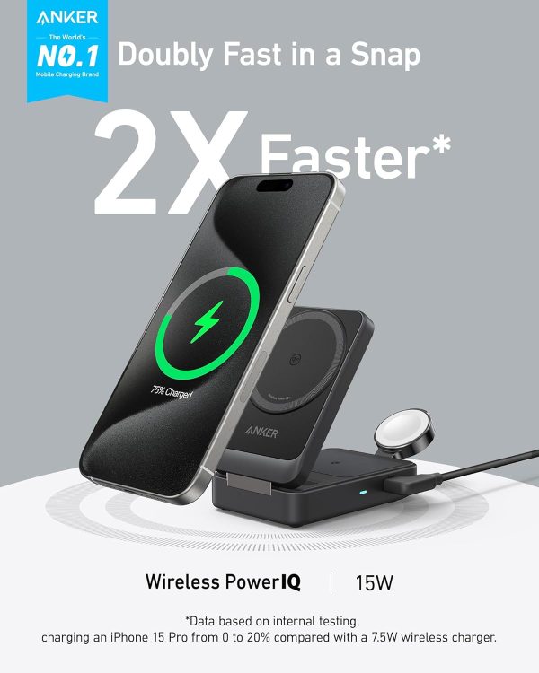 Anker MagGo Wireless Charging Station (15W, Foldable 3-in-1) Negro - Imagen 2