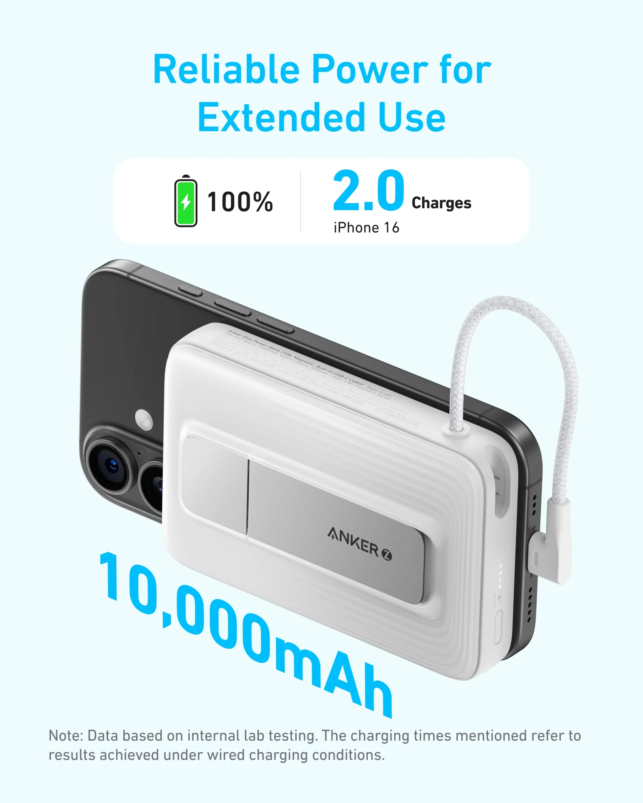 Anker Zolo Magnetic Power Bank (10K,30W,Built-in USB-C Cable) Blanco - Imagen 3