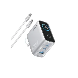 Anker Charger 100W 3 Puertos, Smart Display Plateado