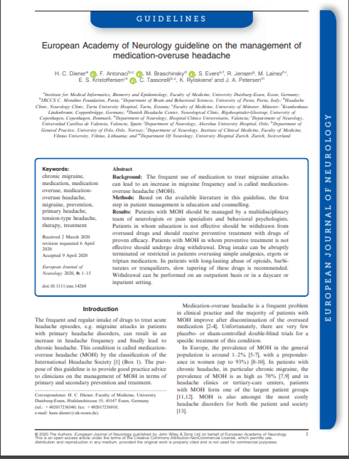 European Academy of Neurology guideline on the management of medication‐overuse headache