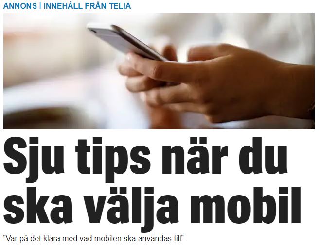 Skriv copy med siffror i rubriken, gärna siffran 7. Här är ett exempel på rubriken "Sju tips när du ska välja mobil".