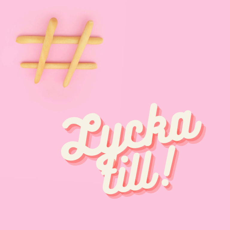 Illustration med hashtag och texten lycka till!