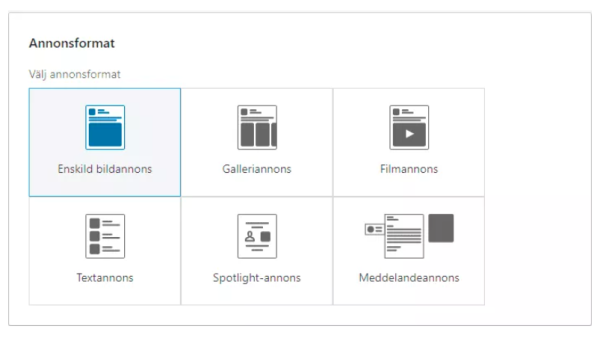 En bild som visar olika annonsformat på LinkedIn