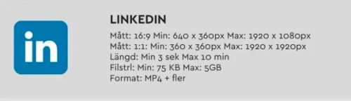 Översikt med filtyper Videoannonser Linkedin
