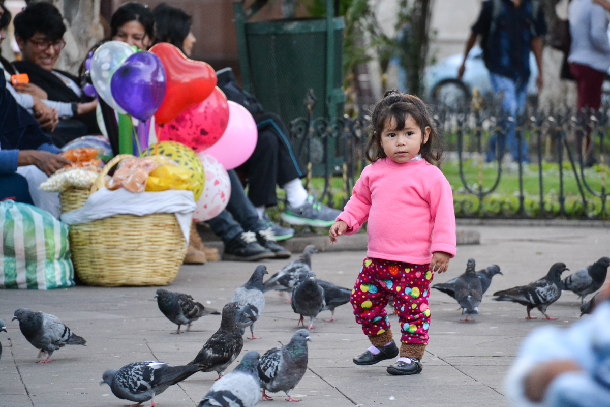 Bolivia – Girl amongst doves– 1200px