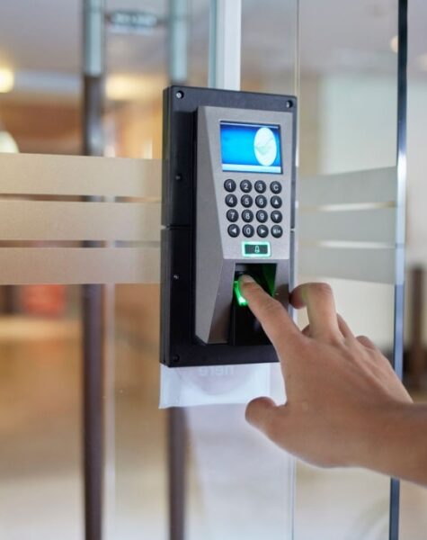 Yong man push down the electronic control machine to access the door