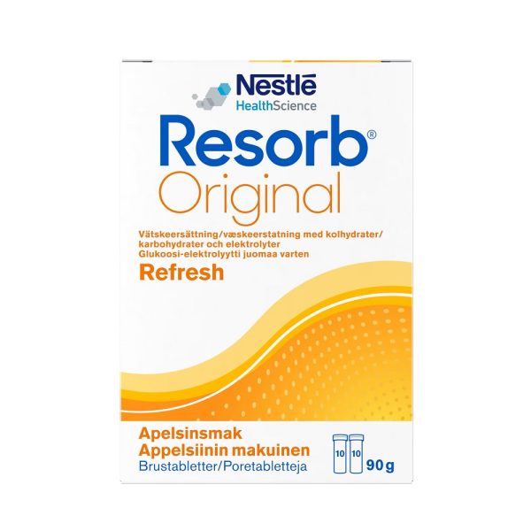 Resorb Original Refresh Vatskeersattning Apelsinsmak 90 g 20 Brustabletter web