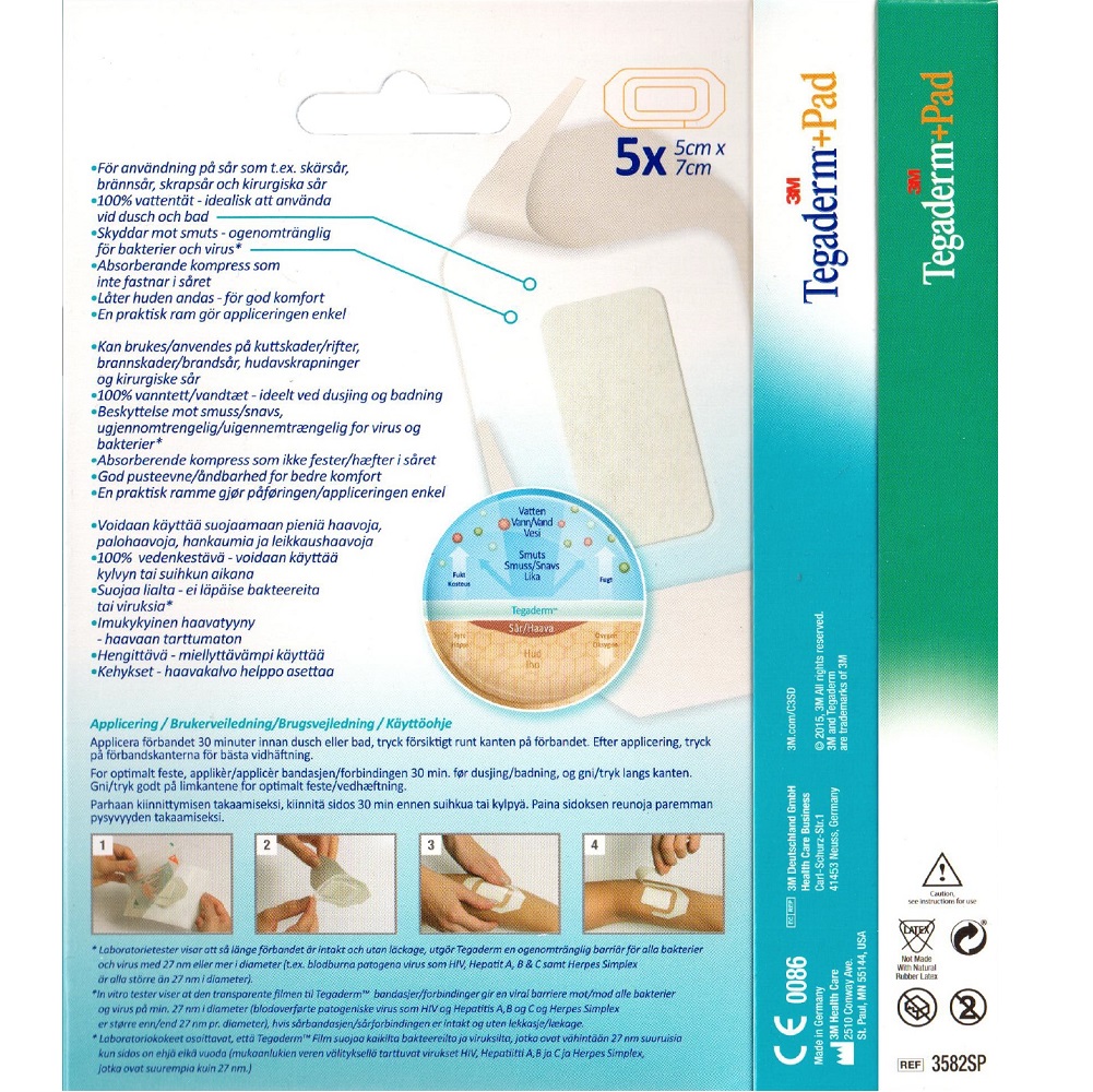 3M Tegaderm + Pad, 5 cm x 7 cm plåster 5 st 2 3M Tegaderm + Pad, 5 cm x 7 cm plåster 5 st - Bild 2