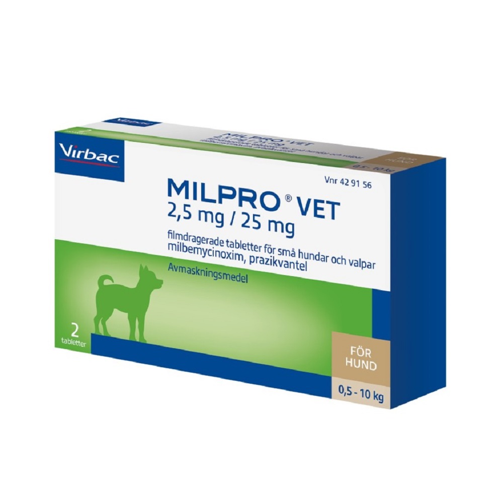 MILPRO VET. 2,5 mg/ 25 mg för Hund 0,5 – 10 kg 2 tabletter – aposve.se