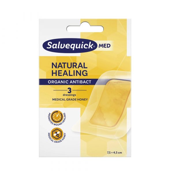 SalvequickMed Natural Healing Organic Antibact 75 x 45 cm 3 dressings Plaster web