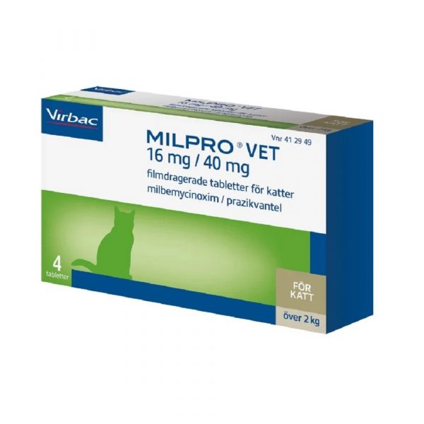 Virbac Milpro Vet 16 mg 40 mg Katt over 2 kg 4 tabletter web