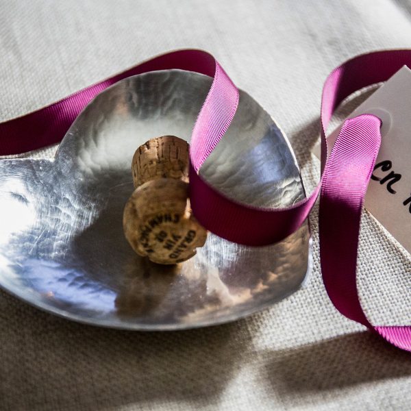 Heart bowl handmade pewter decoration ribbon