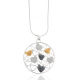 Collier, versilbert, matt, Herzen, Glitter, golden, schwarz, 3,1 cm Durchmesser, 42 + 5 cm, nickel-cadmium-bleifrei, antiallergisch