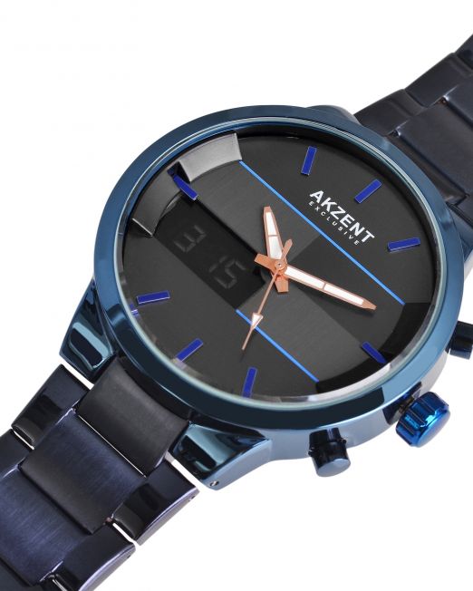 Akzent Exclusive Herrenuhr mit Edelstahlband in blau