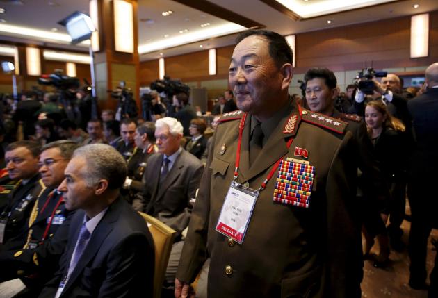 Senior North Korean military officer Hyon Yong Chol (R, front) attends the 4th Moscow Conference on International Security (MCIS) in Moscow in this April 16, 2015 file photo. REUTERS/Sergei Karpukhin