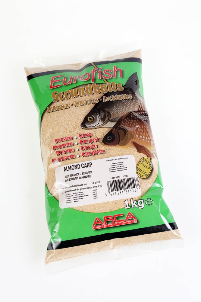 De Eurofish Almond Carp is vervaardigd op basis van fijne ingrediënten dat verrijkt is met oliën, grove stukjes honingkoek, zaden en plantaardige extracten.