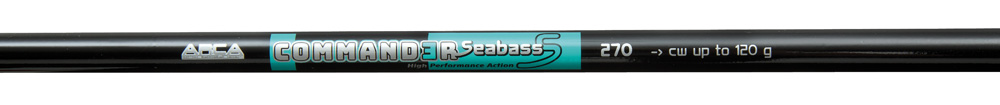 De Commander Seabass werphengels uit het aanbod van groothandel Arca zijn beschikbaar in lengtes van 270 en 300 cm, het werpvermogen ligt daarbij op maximaal 120 gram.