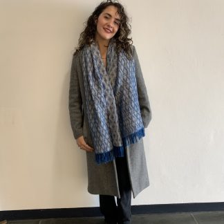 Grey and indigo blue silk scarf