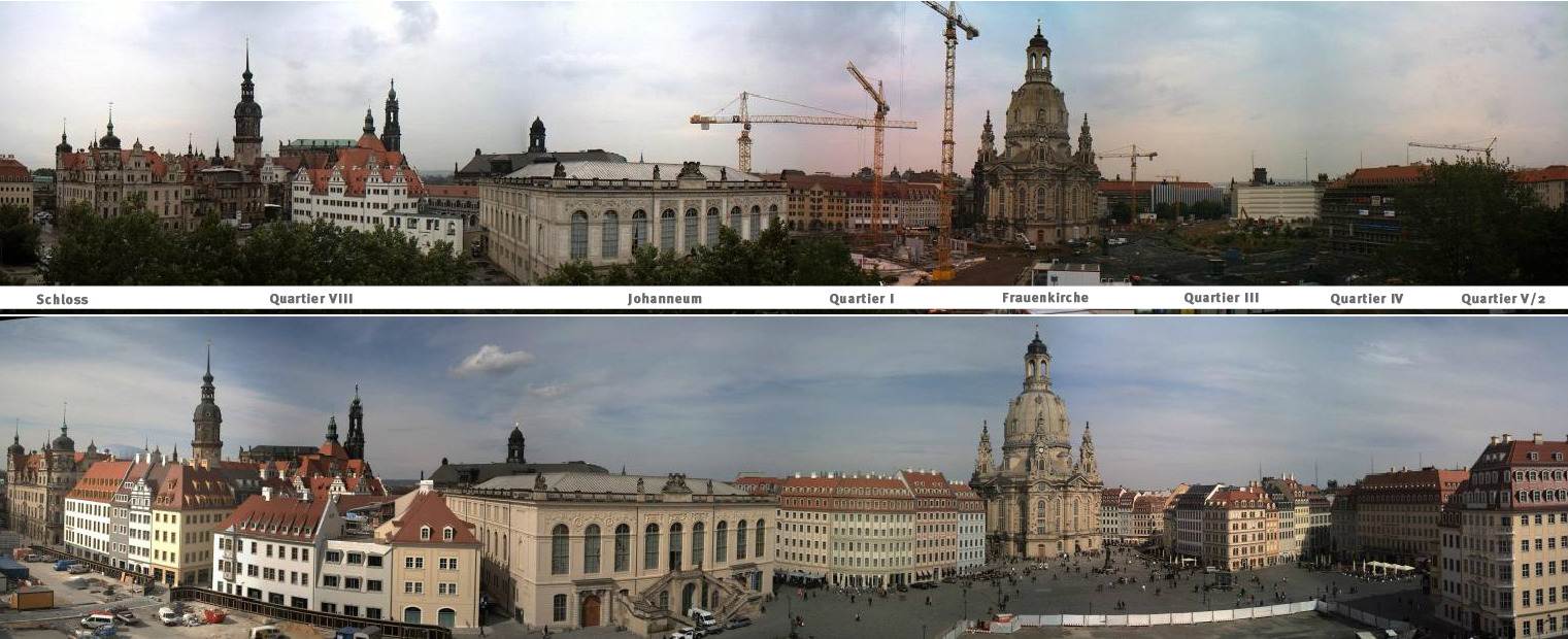 Dresden förr jämfört med nu.