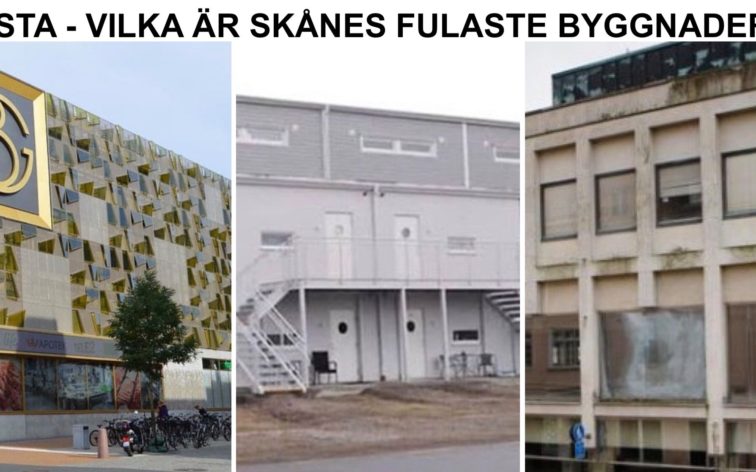 Lista - Skånes fulaste byggnader, dvs fulast i Kristianstad, Landskrona, Ystad, Åhus, Ängelholm, Hässleholm, Skurup, Simrishamn, Båstad, Skanör-Falsterbo, Hörby, Tomelilla, Sjöbo, Eslöv, Trelleborg och Kävlinge.
