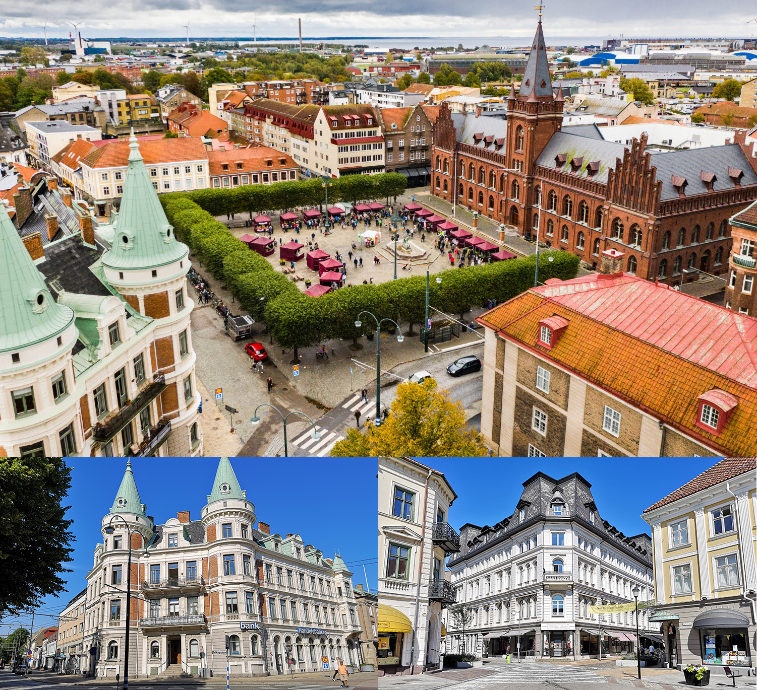 Rådhustorget i Landskrona är Sveriges fjärde vackraste torg. Fotograf till översta bilden: Oskar Fäldt (Landskrona stads bildbank)