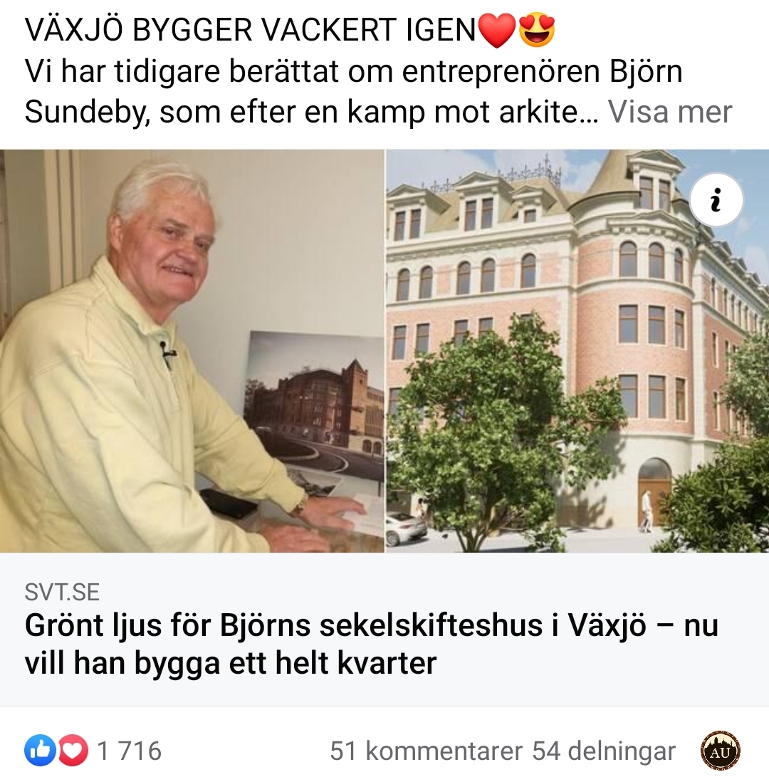 I Växjö planerar entreprenören Björn Sundeby att bygga flera vackra stenhus i klassisk tradition.