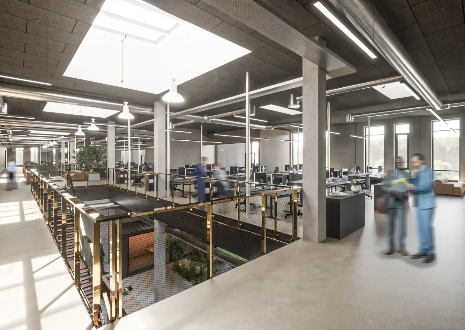 Arbejdsområde med fleksible arbejdsstationer i Coolshops kontorbygning i Nørresundby