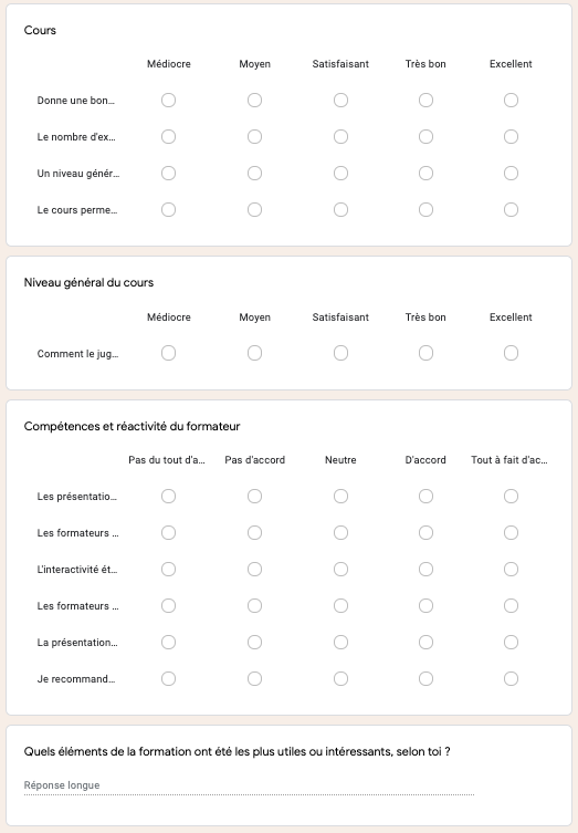 Exemple d'évaluation de la formation par l'apprenant