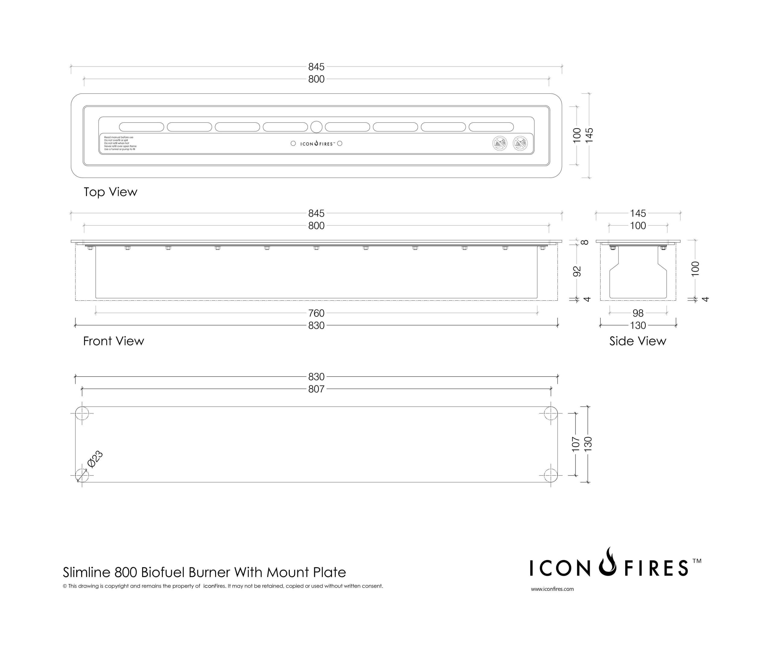Icon Fires Slimline brander 800mm-line_image